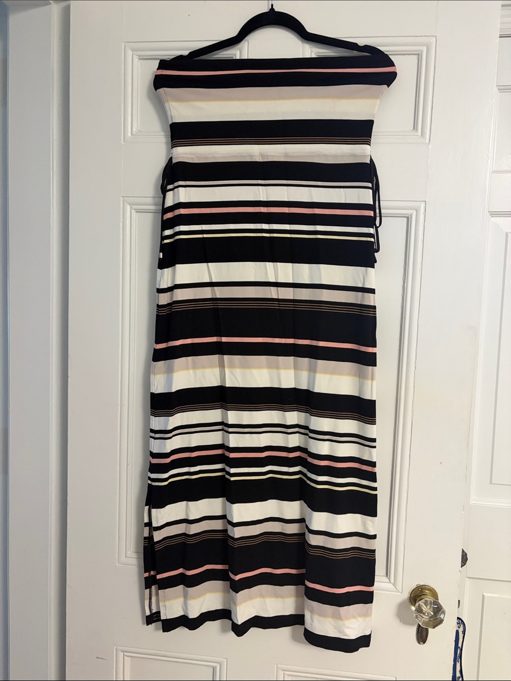 White House Black Market Black, White & Peach Striped Strapless Dress